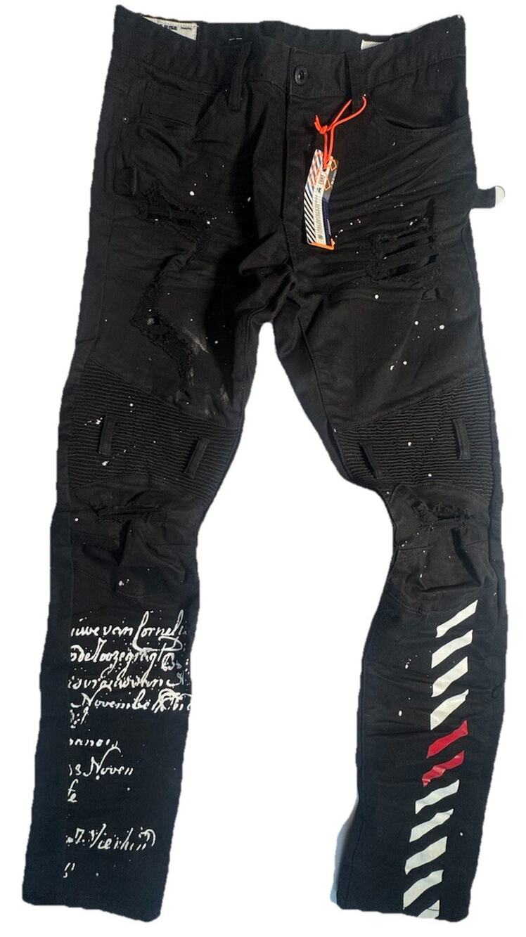 Smoke Rise Distressed Moto Jeans Black Paint Splatter Skinny 34x32 NWT